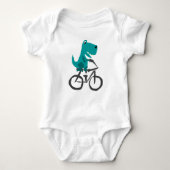 Funny T-rex Dinosaur Riding Bicycle Cartoon Romper (Voorkant)