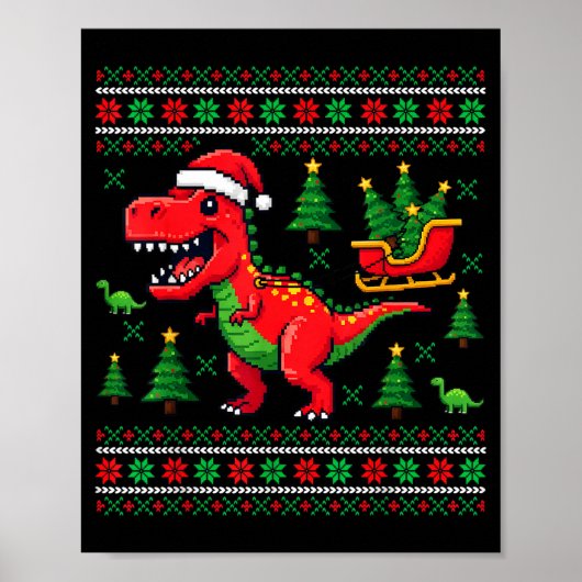 Funny T-rex Dinosaur Ugly Christmas Pajama Xmas Poster (Voorkant)