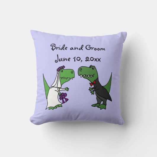 Funny T-rex Dinosaurs Bride en Groom Wedding Art Kussen (Voorkant)