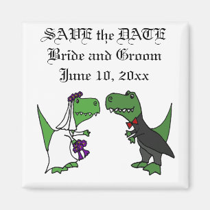 Funny T-rex Dinosaurs Bride en Groom Wedding Art Magneet