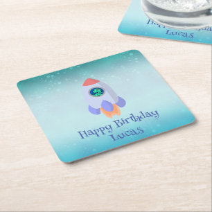 Funny T-rex dinosaurus raket School kind Verjaarda Vierkante Kartonnen Onderzetter