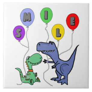 Funny T-rex Dinosaurussen die Smile Balloons houde Tegeltje