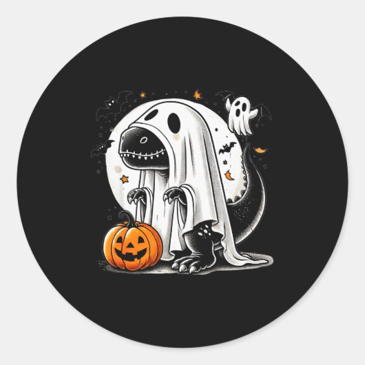 Funny T-rex Ghost Dinosaur Halloween Costume Tyran Ronde Sticker (Voorkant)