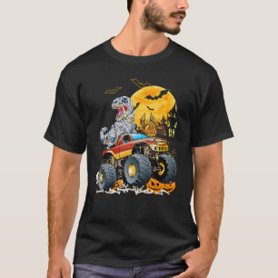 Funny T Rex Saurus Riding Monster Truck Happy Hall T-shirt