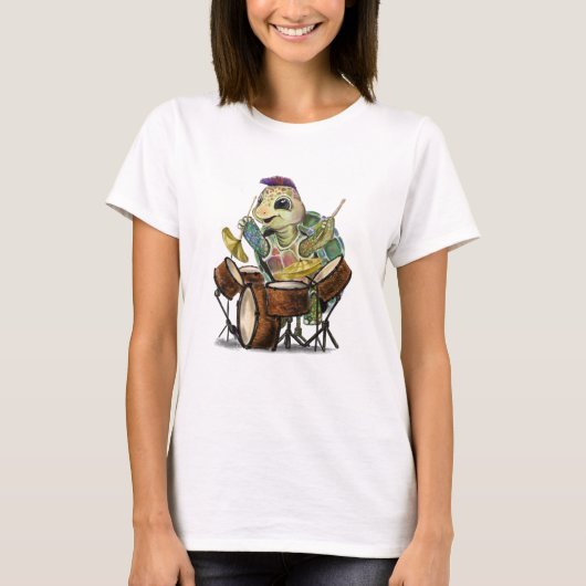 Funny T-Shirt met Happy Turtle Drummer (Voorkant)