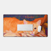 Funny Tabby Cat Bright Oranje Cute Bureaumat (Keyboard & Muis)