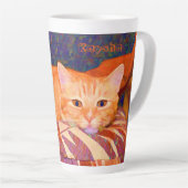 Funny Tabby Cat Bright Oranje Cute Latte Mok (Rechterhoek)