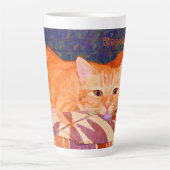 Funny Tabby Cat Bright Oranje Cute Latte Mok (Voorkant)