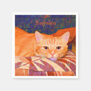 Funny Tabby Cat Bright Oranje Cute Servet
