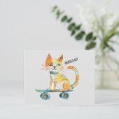 Funny Tabby Cat Skateboard Carte postale (Debout devant)