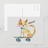 Funny Tabby Cat Skateboard Carte postale (Devant / Derrière)
