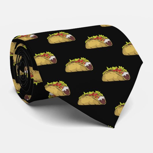 Funny Taco Mexican Food Pattern Black Stropdas (Opgerold)