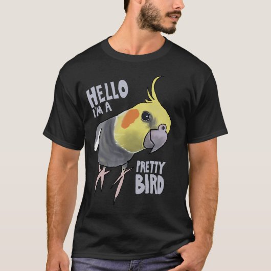 Funny Talking Grey Cockatiel Hello Pretty Bird T-shirt (Voorkant)