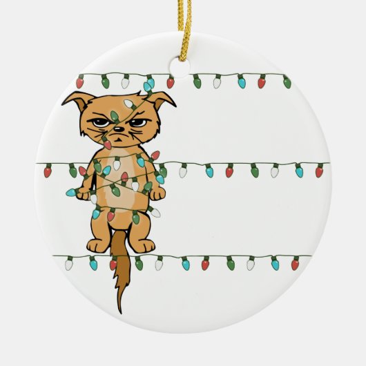 Funny Tangled Grumpy Holiday Cat kerstboom Keramisch Ornament (Voorkant)
