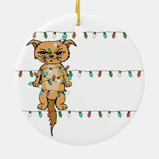 Funny Tangled Grumpy Holiday Cat kerstboom Keramisch Ornament (Achterkant)