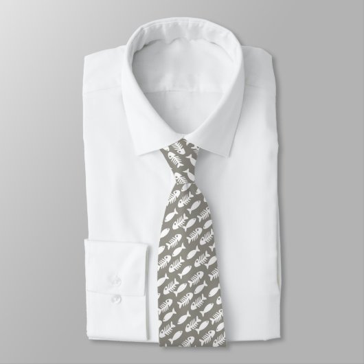 Funny Taupe Beige White Retro Fish Pattern Neck Stropdas (Gebonden)
