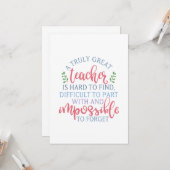 Funny Teacher Apprecial Principal Kaart (Voorkant / Achterkant in situ)