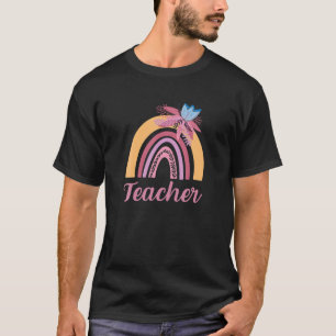 Funny Teacher Floral Boho Rainbow Terug naar schoo T-shirt