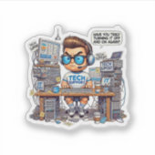 Funny Tech Support Cartoon Sticker (Voorkant)