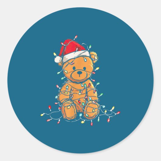 Funny Teddy Bear Christmas Graphics Lights Lover  Ronde Sticker (Voorkant)