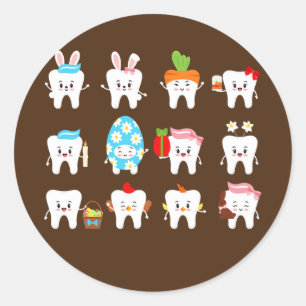 Funny Teeth Bunny Easter Day Bunny Dentist Dental Ronde Sticker