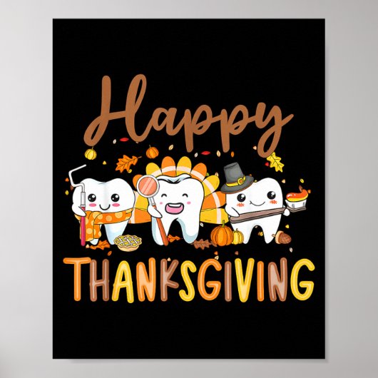 Funny Teeth Thanksgiving Dentist Turkey Dental Squ Poster (Voorkant)