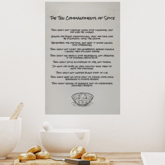 Funny Ten Commandments of Spice Kitchen Wall Art Poster