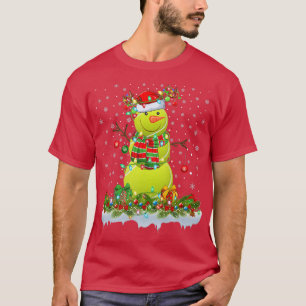 Funny Tennis Ball Snowman Xmas lights Tennis Chris T-shirt