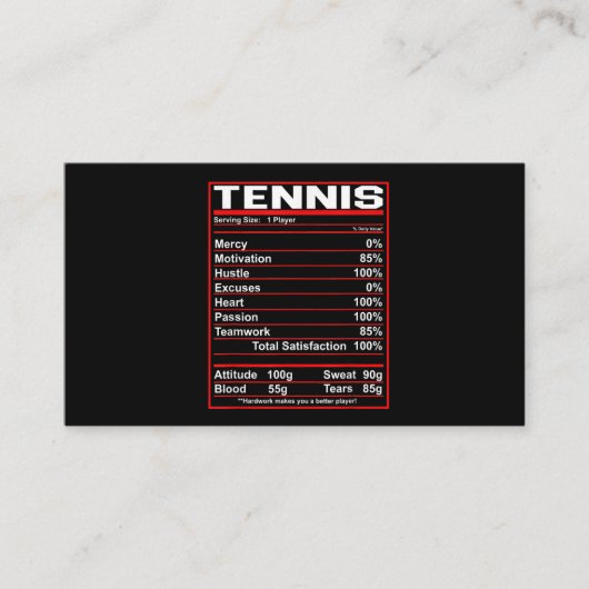 Funny Tennis Nutrition Facts Women Mannen Visitekaartje (Voorkant)