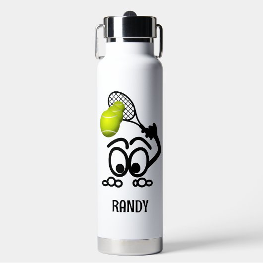 Funny Tennis Player Gepersonaliseerd Waterfles (Voorkant)