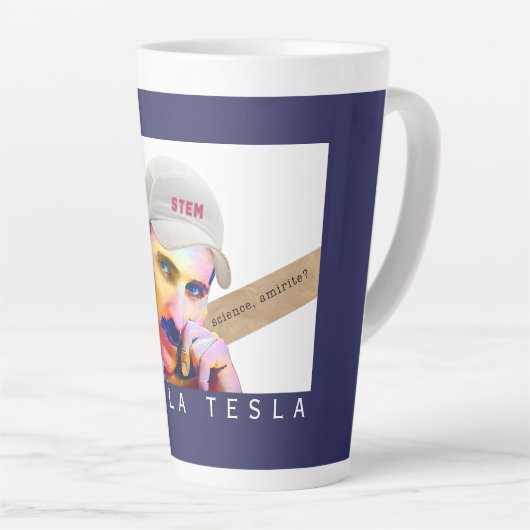 Funny Tesla Portrait Latte Mok (Rechterhoek)
