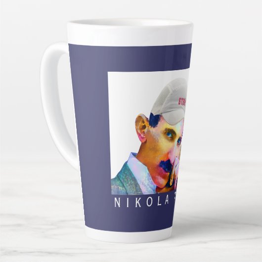 Funny Tesla Portrait Latte Mok (Linkerhoek)