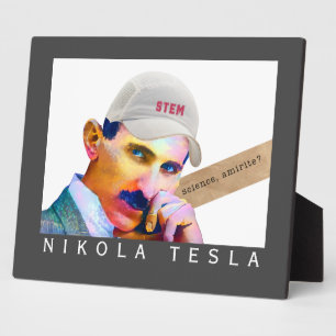 Funny Tesla Portrait Tabletop Art Fotoplaat