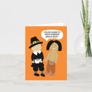 Funny Thanksgiving Card Pilgrim en Indiaas Bedankkaart