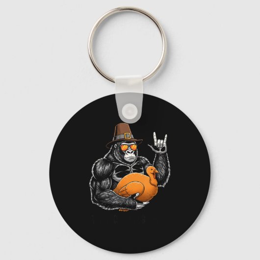 Funny Thanksgiving Gorilla Holding Turkey Lgrim Ha Sleutelhanger (Voorkant)