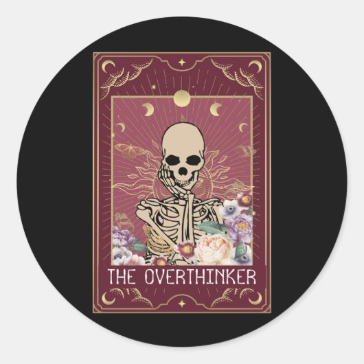 Funny the Overthinker Tarot Kaart Skeleton Witch A Ronde Sticker (Voorkant)