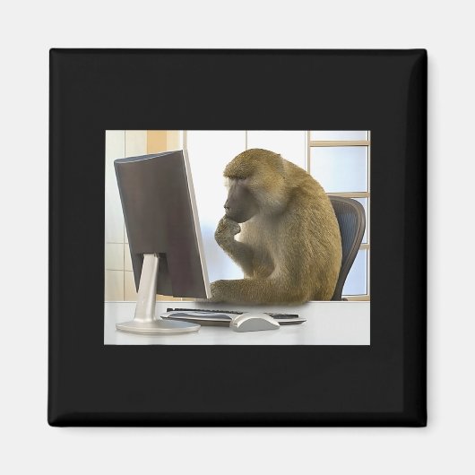 Funny Thinking Monkey Meme Office Curious Ape Brai Magneet (Voorkant)