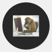 Funny Thinking Monkey Meme Office Curious Ape Brai Ronde Sticker (Voorkant)