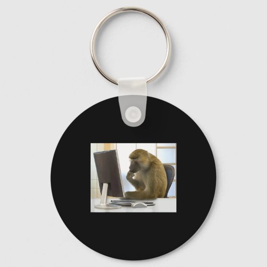 Funny Thinking Monkey Meme Office Curious Ape Brai Sleutelhanger (Voorkant)