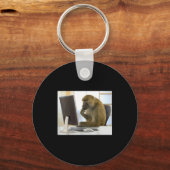 Funny Thinking Monkey Meme Office Curious Ape Brai Sleutelhanger (Voorkant)
