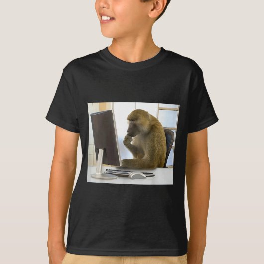 Funny Thinking Monkey Meme Office Curious Ape Brai T-shirt (Voorkant)
