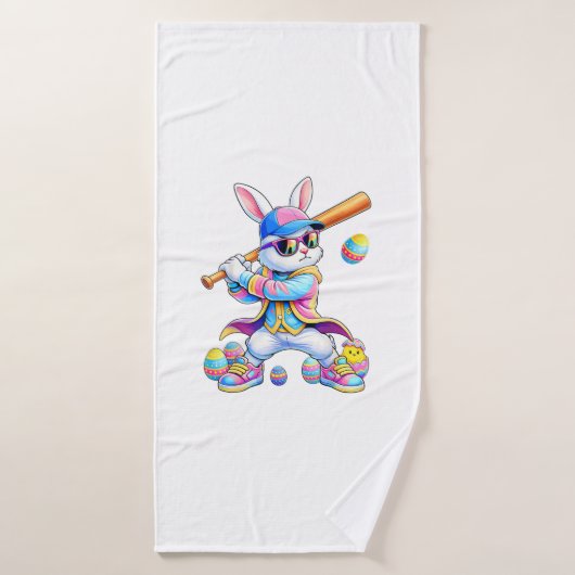 Funny Tie Dye Rabbit Baseball Easter Bunny Men Boy (Serviette de bain)