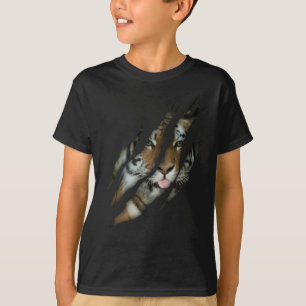Funny Tiger Face Torn Claw Wild Safari Animal Cat T-shirt