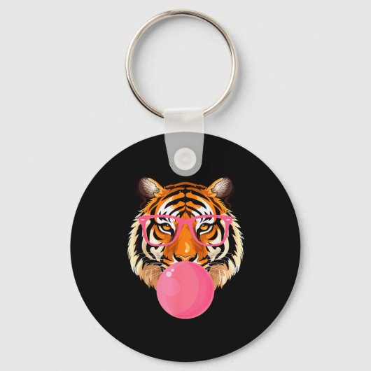 Funny Tiger Gles Blowing Bubble Gum Cute Tiger Fac Sleutelhanger (Voorkant)