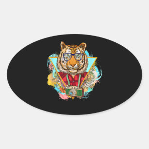 Funny Tiger Hipster Fotografe Gift Ovale Sticker