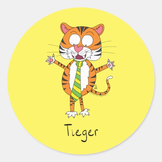 Funny Tiger in een Stropdas Cartoon Kind Ronde Sticker (Voorkant)