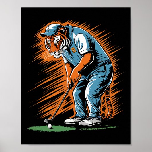Funny Tiger Playing Golf Funny Animal Golfer Tiger Poster (Voorkant)