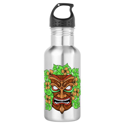 Funny Tiki Mask, aangepaste naam waterflessen Waterfles (Voorkant)