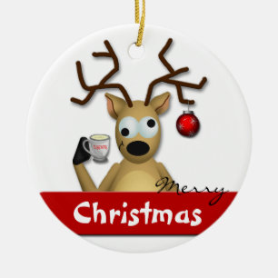 Funny Tipsy Reindeer Merry kerstboomversiering Keramisch Ornament