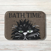 Funny Tired Black Cat Bath Time Haggled Badmat
